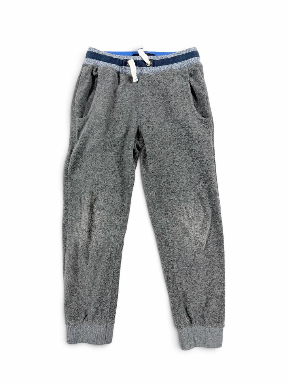 Mini Boden Fleece Jogger Sweatpants Gray Blue Striped Waistband Size 5